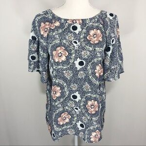 Loft Floral Back Tie Flutter Sleeve Top XS